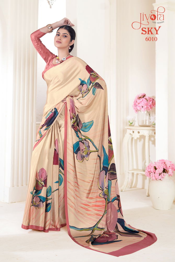 Sky By Jivora Crepe Digital Printed Casual Wear Saree Wholesalers In Delhi